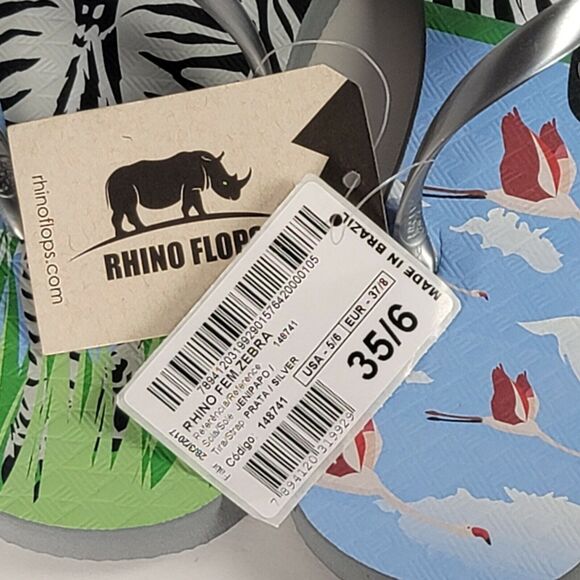 Flip Flops Women's Size 5/6 ZEBRA Beach Vacation Sandals Casual Shoe Rhino Flops - Picture 2 of 4